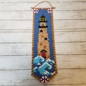 Handmade Lighthouse Nautical Beaded Banner Hanging Art